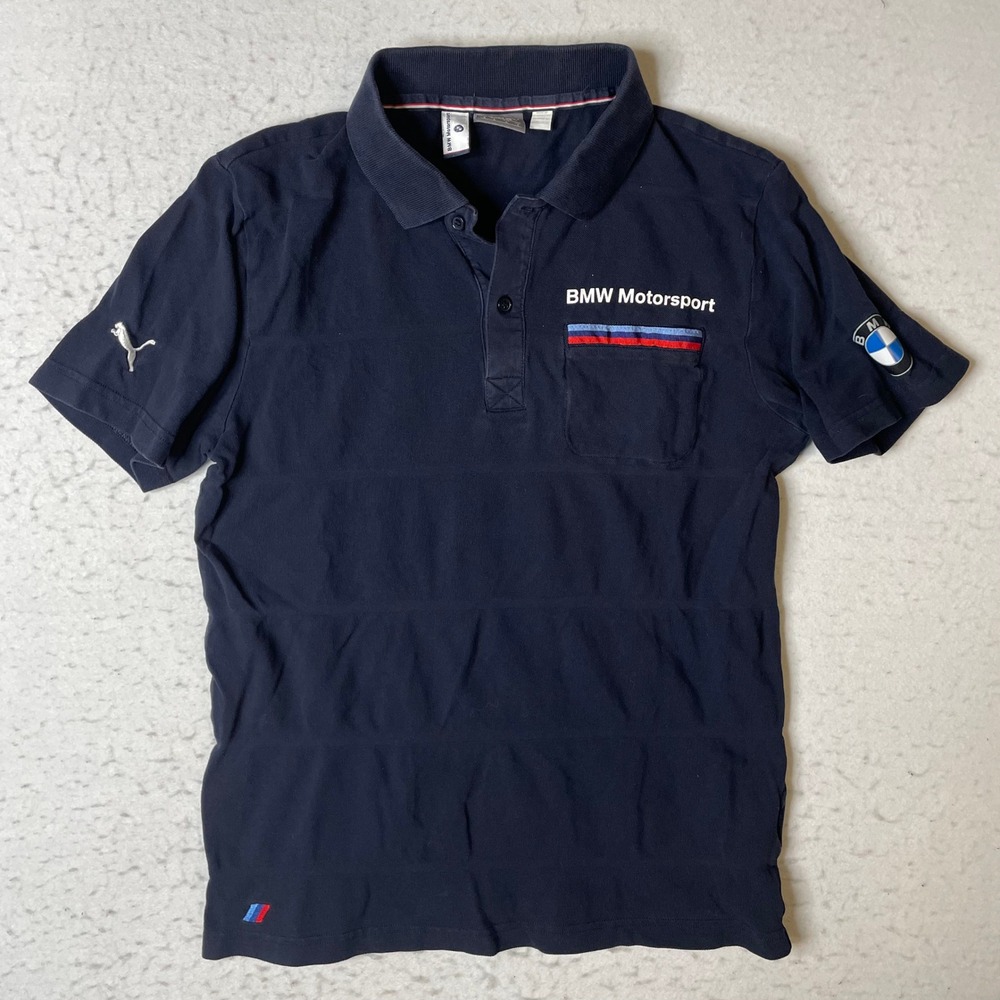Puma BMW Motorsport Mens Polo Shirt Navy Blue Cotton‎ Short Sleeve S 567094